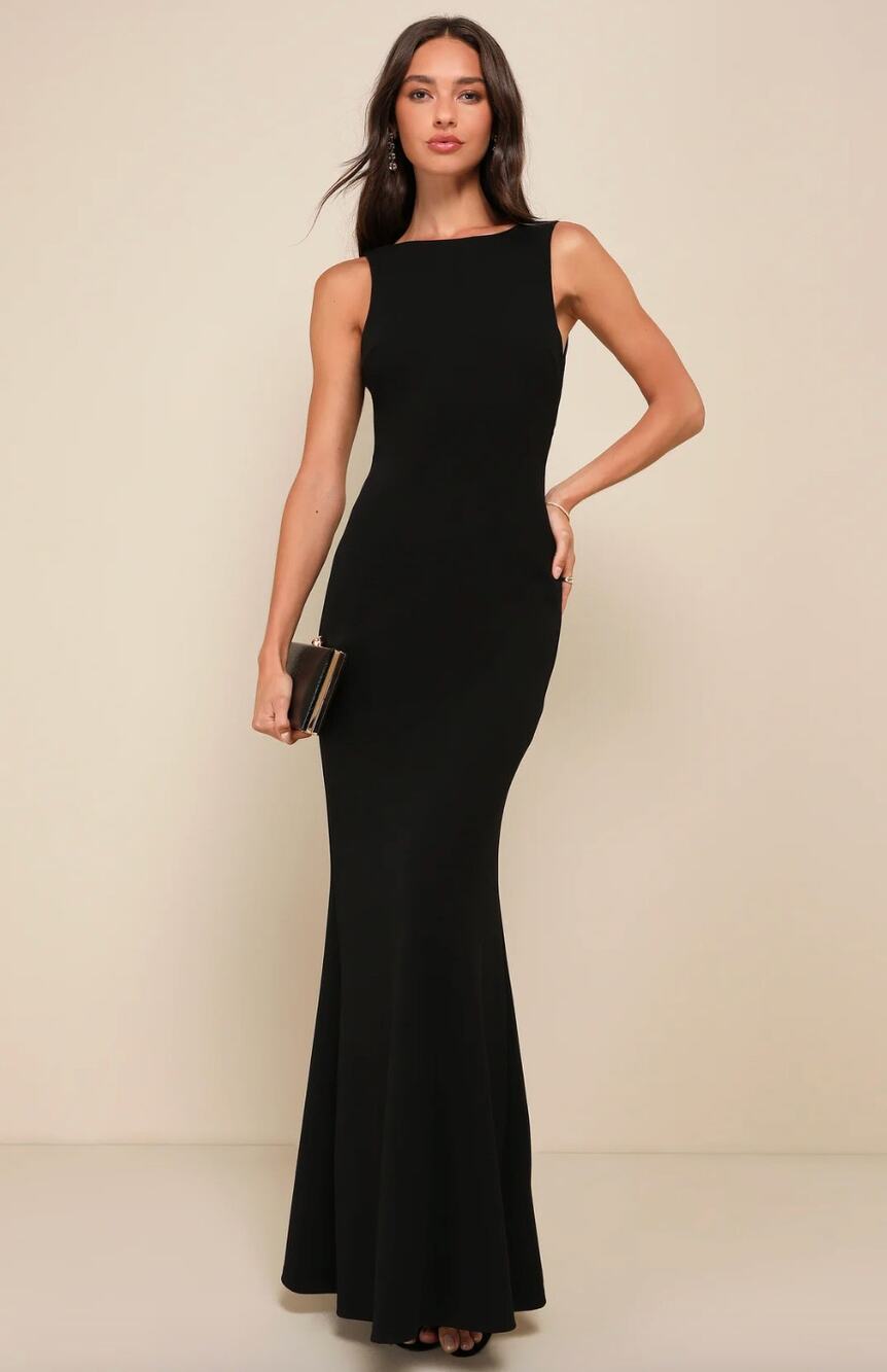 Lulus Love In Your Eyes Black Knotted Mermaid Maxi Dress Formal Medium NWT
